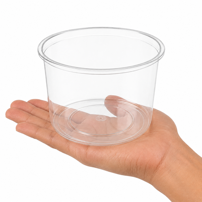 Pot "Deli" rond en PP injecté transparent - 600 ml - Ø 12,3 cm - H 7,5 cm - 50 unités