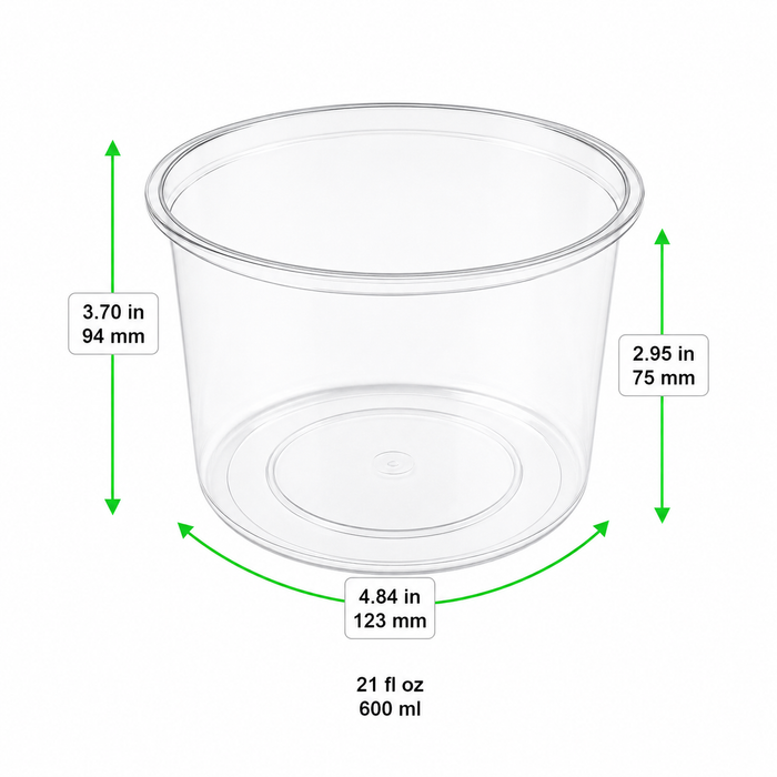 Pot "Deli" rond en PP injecté transparent - 600 ml - Ø 12,3 cm - H 7,5 cm - 50 unités