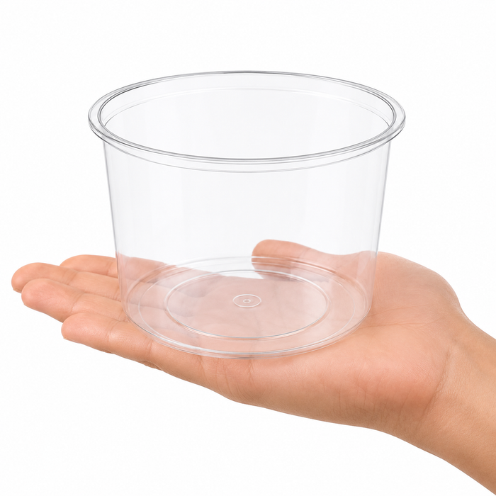 Pot "Deli" rond en PP injecté transparent - 750 ml - Ø 12,3 cm - H 9 cm - 50 unités