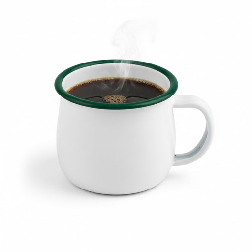 Enamel mug acier emaillé blanche /bord vert - 150 ml - Ø 8 cm - H 6 cm - 12 unités