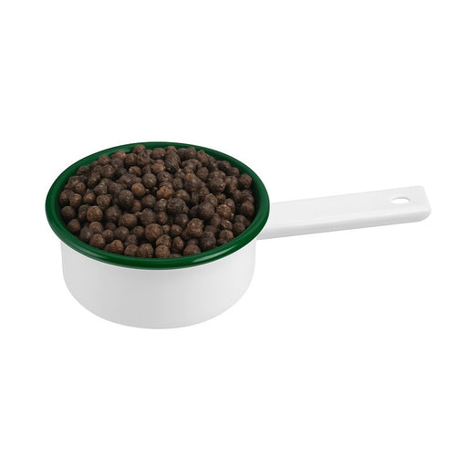 Enamel mini casserole blanche avec bord vert 100ml - 12 unités