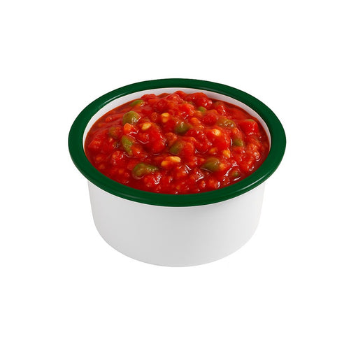 Enamel pot bord droit acier emaillé blanche /bord vert - 160 ml - Ø 9 cm - H 4,5 cm - 12 unités