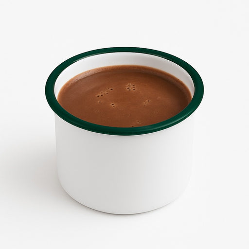 Enamel delipotacier emaillé blanche /bord vert - 350 ml - Ø 8 cm - H 8 cm - 12 unités