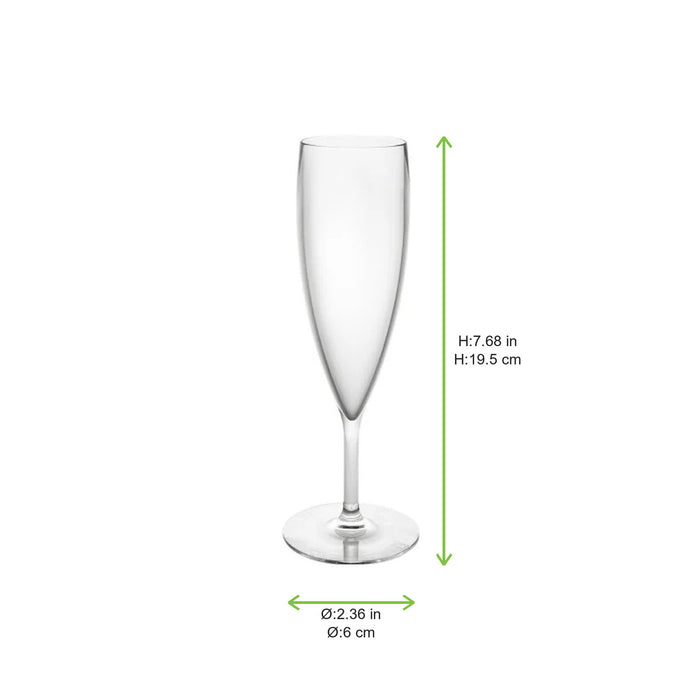 Flûte à champagne plastique PS transparente - 170 ml - Ø 6 cm - H 19,5 cm - 8 unités