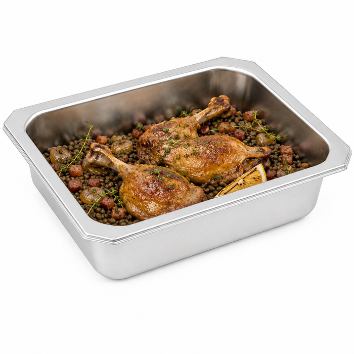 Barquette scellable gastronorme 1/4 en inox - 26,5 cm x 16 cm x 5 cm - 6 unités