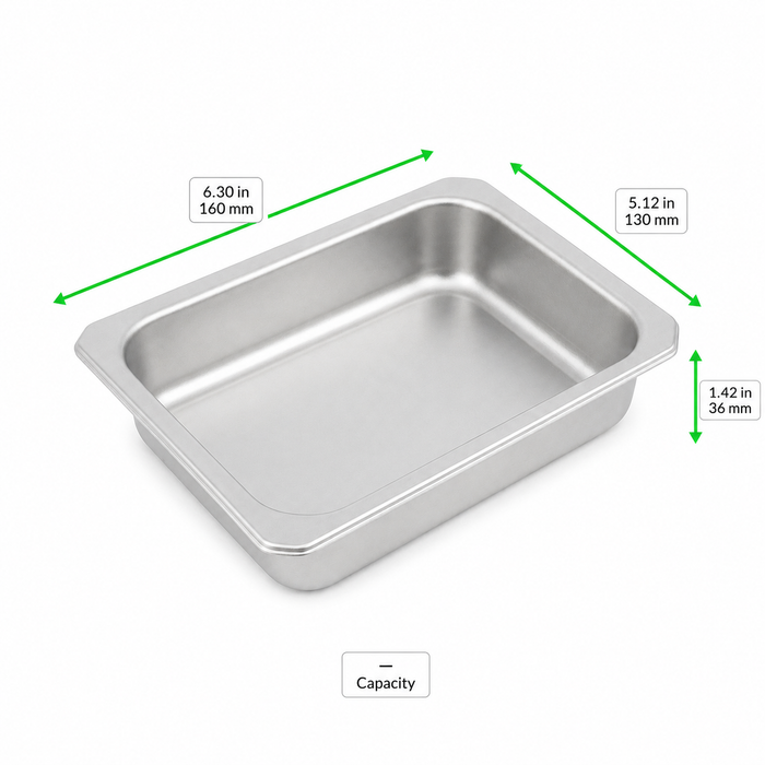 Barquette scellable gastronorme 1/8 en inox - 16 cm x 13 cm x 3,6 cm - 6 unités
