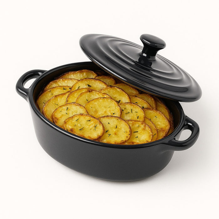 Mini cocotte ovale avec couvercle en porcelaine noire 320 ml 20 x 12 x 9 cm - 6 unités