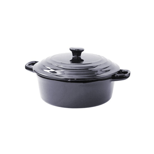 Mini soupière ronde avec couvercle en porcelaine noire 600 ml - Ø 20 cm - H 9,7 cm - 6 unités