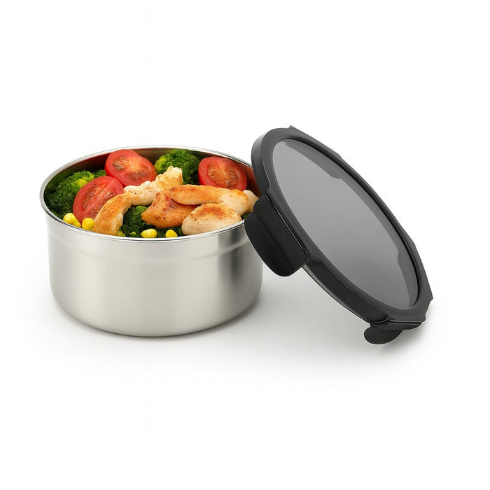 Noxbox boite ronde inox avec couvercle PP noir 900ml - 6 unités