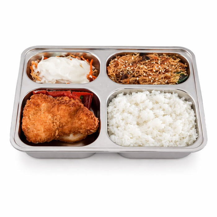 Noxtray plateau repas inox 4 compartiments avec couv PP 28 cm x 22 cm - 10 unités