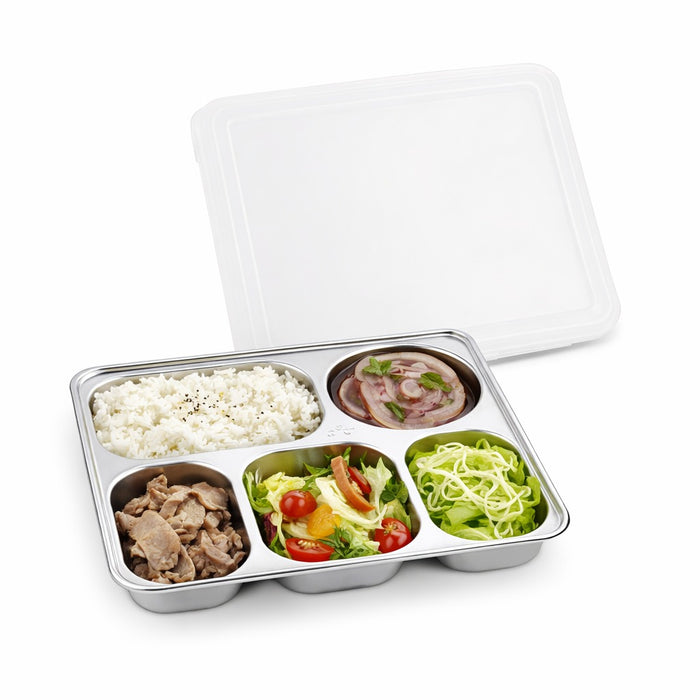 Noxtray plateau repas inox 5 compartiments avec couv pp 280x220mm - 10 unités