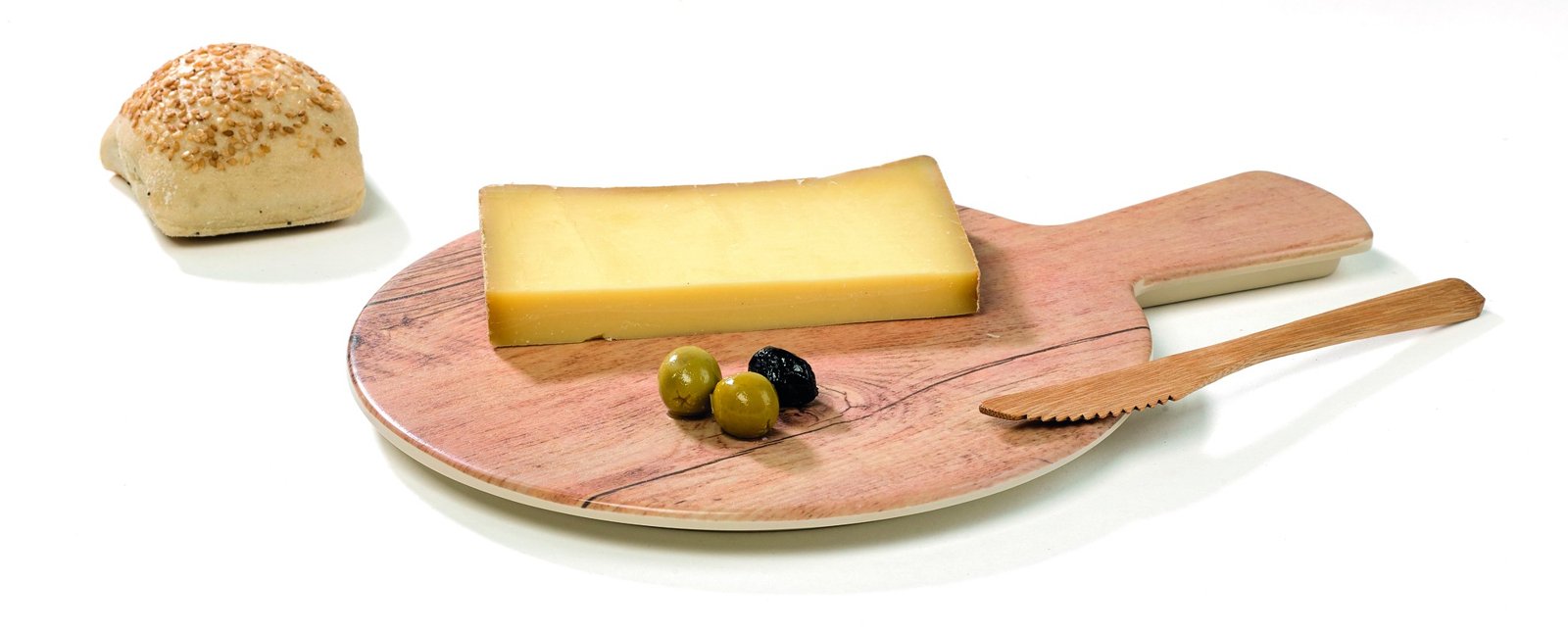 Planche ronde en mélamine décor bois avec poignée - Ø 23 cm - 6 unités