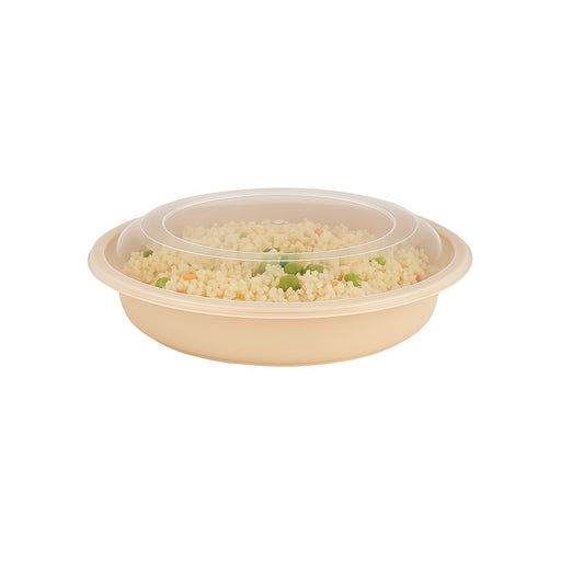 Bol reemp PP beige avec couvercle transparent - 470 ml - 15,9 cm x 15,9 cm x 5,2 cm. - 50 unités