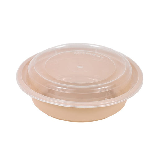 Bol Reemp beige en plastique PP avec couvercle transparent 470ml Ø 12 cm - 50 unités