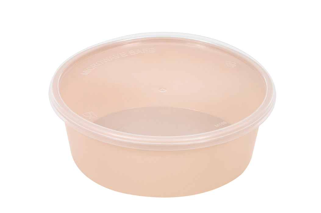 Bol rond beige en plastique PP avec couvercle transparent "Reemp" - 300 ml - Ø 12 cm - H 3,2 cm - 50 unités