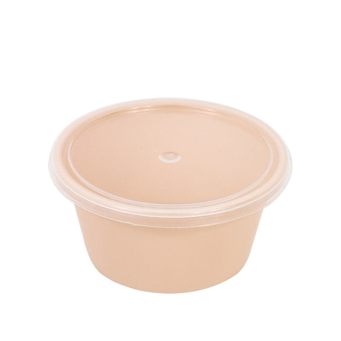 Bol reemp PP beige avec couvercle transparent - 120 ml - 7,7 cm x 7,7 cm x 4 cm. - 100 unités