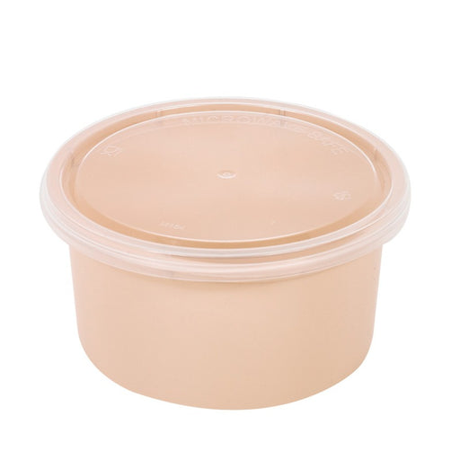 Bol Reemp PP beige avec couvercle transparent - 225 ml - 9,8 cm x 9,8 cm x 4,9 cm. - 50 unités