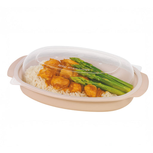 Bol beige en plastique PP avec couvercle transparent "Reemp" - 600 ml - 22,6 cm x 15,4 cm - H 5,4 cm - 50 unités
