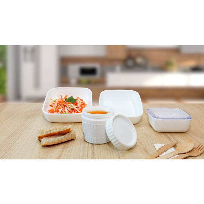Bol rond en verre opale avec couvercle en plastique PP "CookShow" - 1140 ml - Ø 17,8 cm - H 7,5 cm - 12 unités