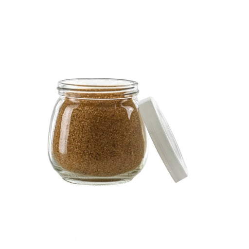 Bocal en verre sphérique avec couvercle plastique PP à clipser H 6,7 cm 100ml - 30 unités