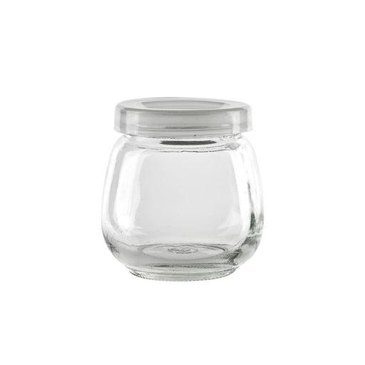 Bocal en verre sphérique avec couvercle plastique PP à clipser H 6,7 cm 100ml - 30 unités
