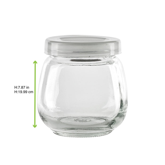 Bocal en verre sphérique avec bouchon en PP - 300 ml - Ø 6,8 cm - H 8,7 cm - dimensions