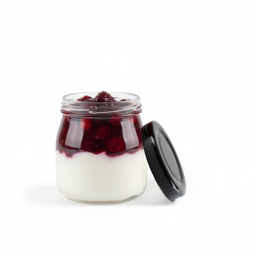 Pot à dessert en verre avec couvercle noir en metal à visser H 8 cm 150ml - 30 unités