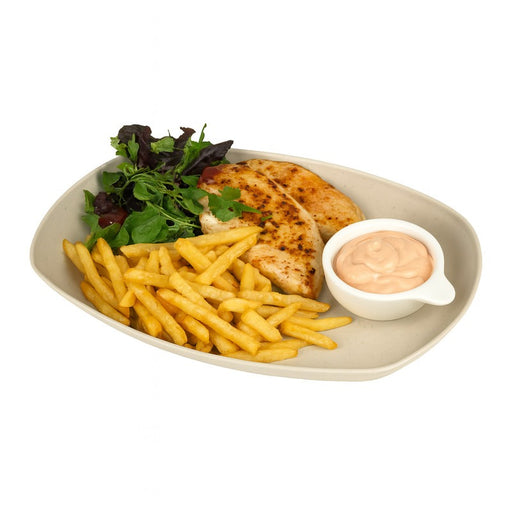 Assiette ovale Huskly réemployable en composite beige 29 cm x 18 cm H 3,2 cm - 48 unités