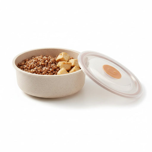 Huskly bol reutilisable en composite beige avec couvercle PP 500ml - 30 unités