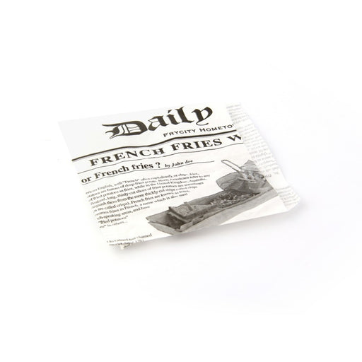 Sac papier ingraissable blanc ouvert sur 2 côtés avec décor journal 13 x 13 cm - 1000 unités