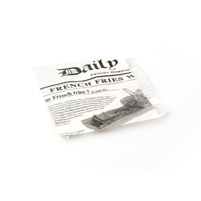 Sac papier ingraissable blanc ouvert sur 2 côtés avec décor journal 13 x 13 cm - 1000 unités