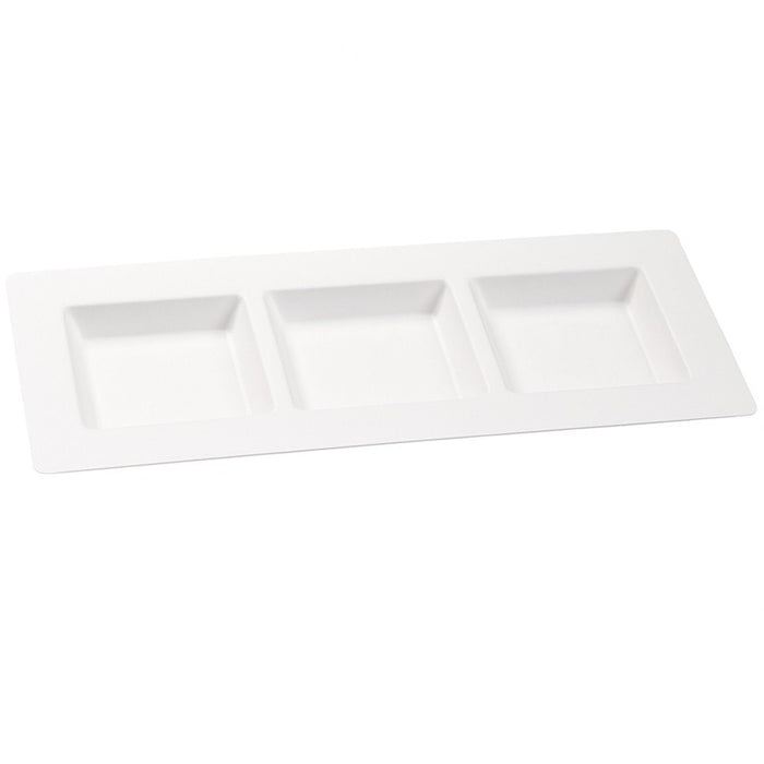 Assiette pulpe rectangulaire 3 compartiments 26 cm x 11 cm - 4 unités