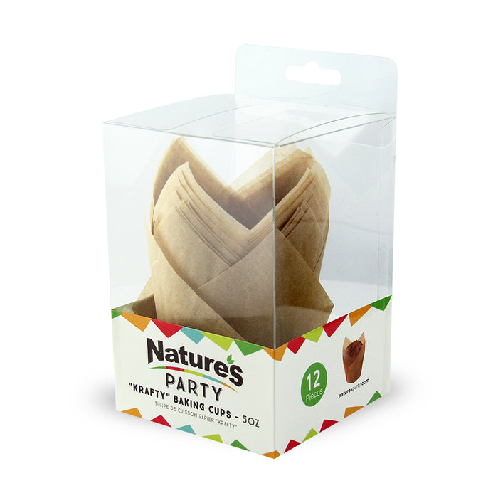 Caissette de cuisson tulipe "Krafty" en papier brun siliconé - Ø base 6 cm - H 10 cm - 12 unités