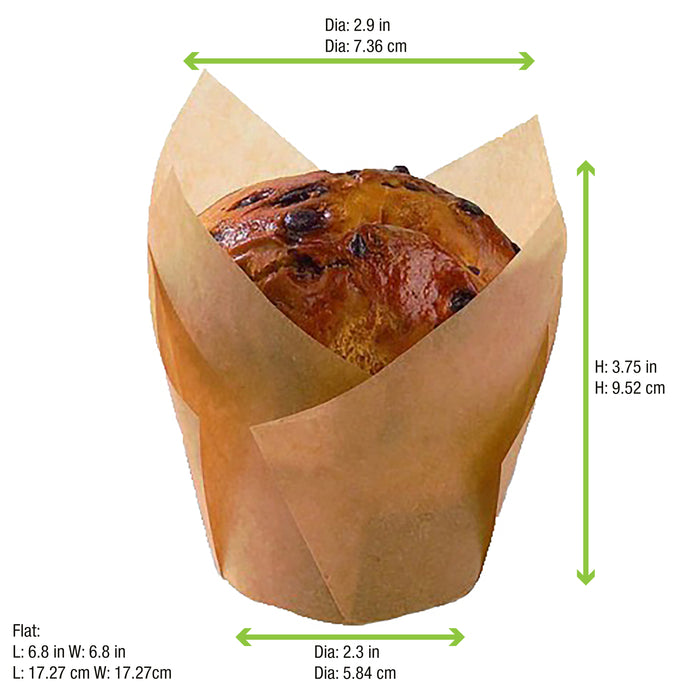 Caissette de cuisson tulipe "Krafty" en papier brun siliconé - Ø base 6 cm - H 10 cm - 12 unités