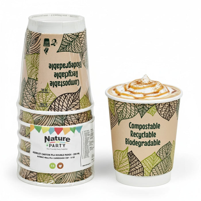 Gobelet carton laminé PLA double paroi - 230 ml - Ø 8 cm - H 9 cm - 6 unités