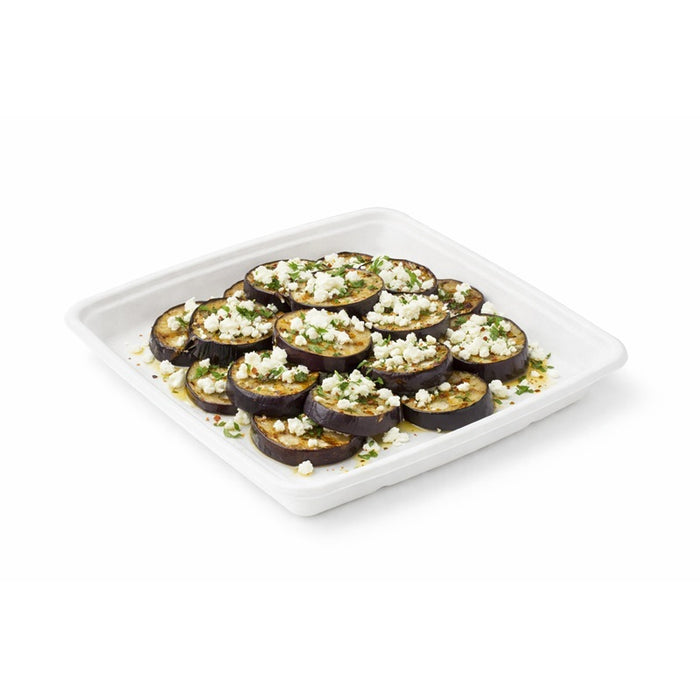 Saladier carré blanc en pulpe sans couvercle - 1000 ml - 23,5 cm x 23,5 cm - H 2,8 cm - 25 unités