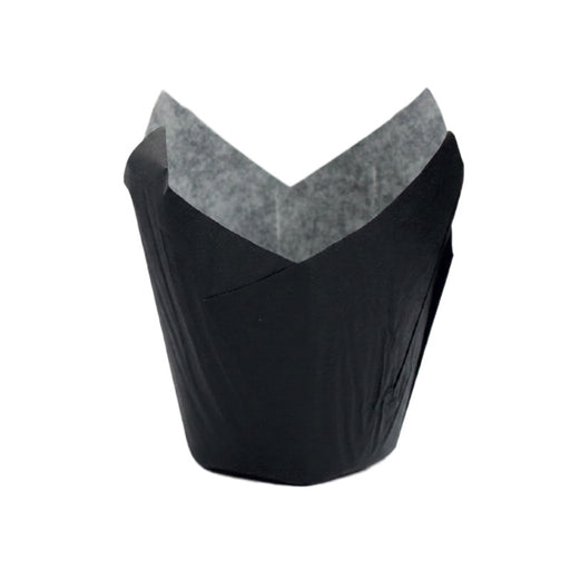Caissette de cuisson tulipe en papier noir ingraissable - Ø base 4,5 cm - H 8 cm - 120 unités