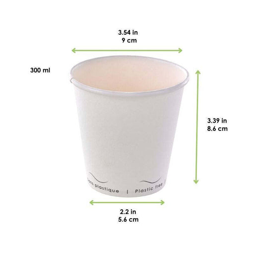 Gobelet carton blanc sans plastique "Eden" - 300 ml - Ø 9 cm - H 8,6 cm - 50 unités