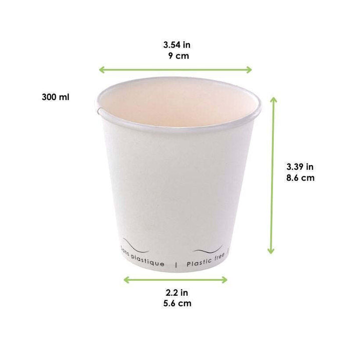 Gobelet carton blanc sans plastique "Eden" - 300 ml - Ø 9 cm - H 8,6 cm - 50 unités