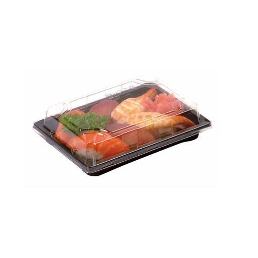 Coffret à sushi plastique noir avec couvercle charnière 200x145mm H76mm
