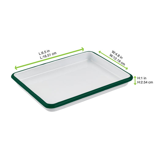Enamel plateau acier emaillé blanche /bord vert  - 165x122mm h25mm x 12pcs