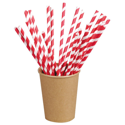 Chalumeau Papier Rouge/Blanc Par 25 unités L: 0,6 cm H: 21 cm