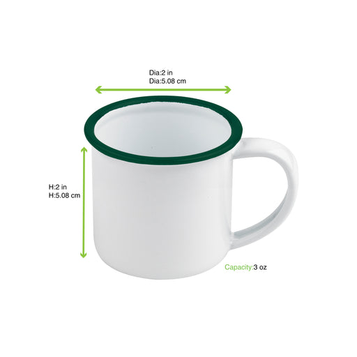 enamel mini mug acier emaillé blanche /bord vert 90ml - diam.50mm h50mm x 12pcs