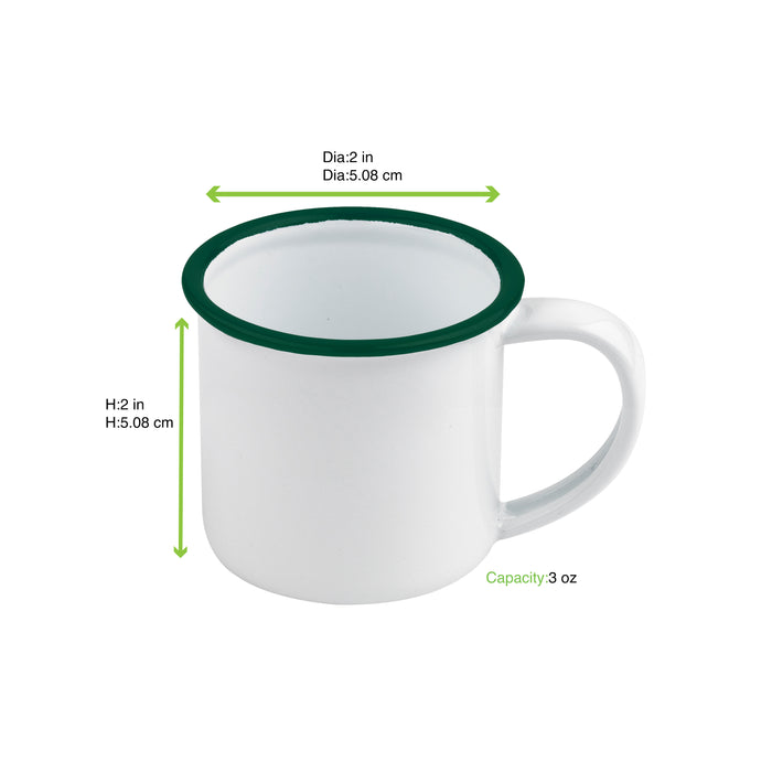 enamel mini mug acier emaillé blanche /bord vert 90ml - diam.50mm h50mm x 12pcs